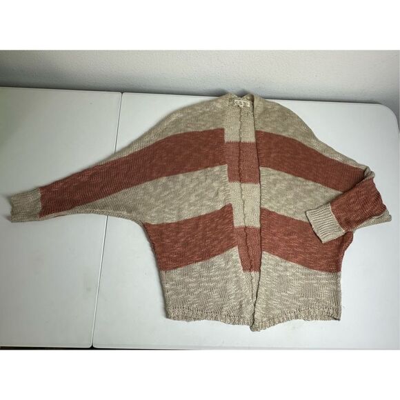 Pink Rose Bohemian Multistrip Cardigan Open Front Brown Cream Size Medium - Picture 5 of 13